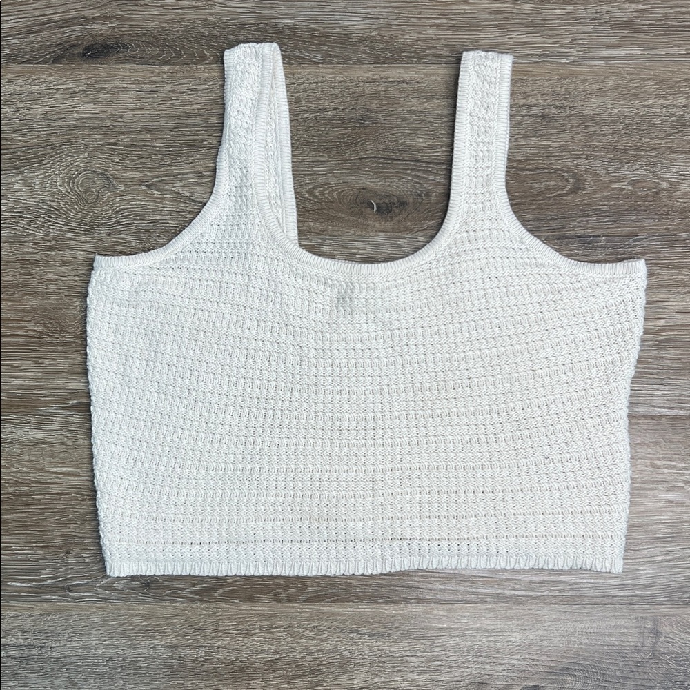 Freshman 1996 Knit Tank Top Cream Crochet Sleeveless Sweater XL